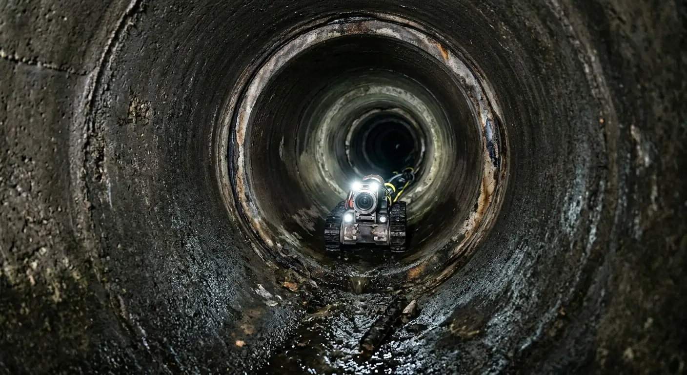 Robotic sewer camera inspecting pipe interior for Drain Snake Service in Westwego